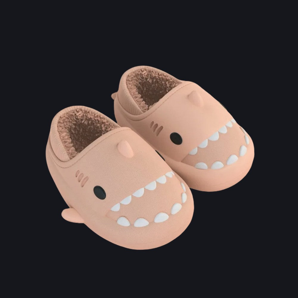 Kids & Parents Cartoon Shark Winter Slippers With Heel