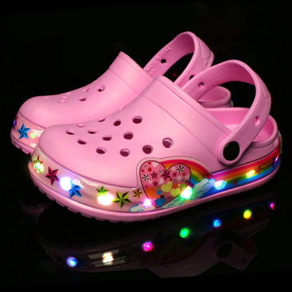 Summer Children Hole Sandals LED Lighted Flashing Light Shoes Boys Girls