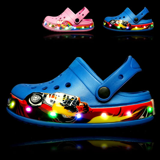 Summer Children Hole Sandals LED Lighted Flashing Light Shoes Boys Girls