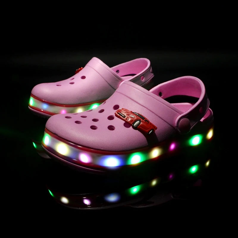 Summer Children Hole Sandals LED Lighted Flashing Light Shoes Boys Girls